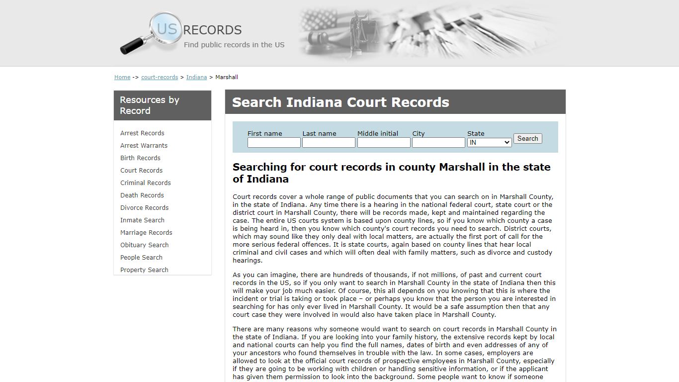 Search Court Records Marshall Indiana | US Records