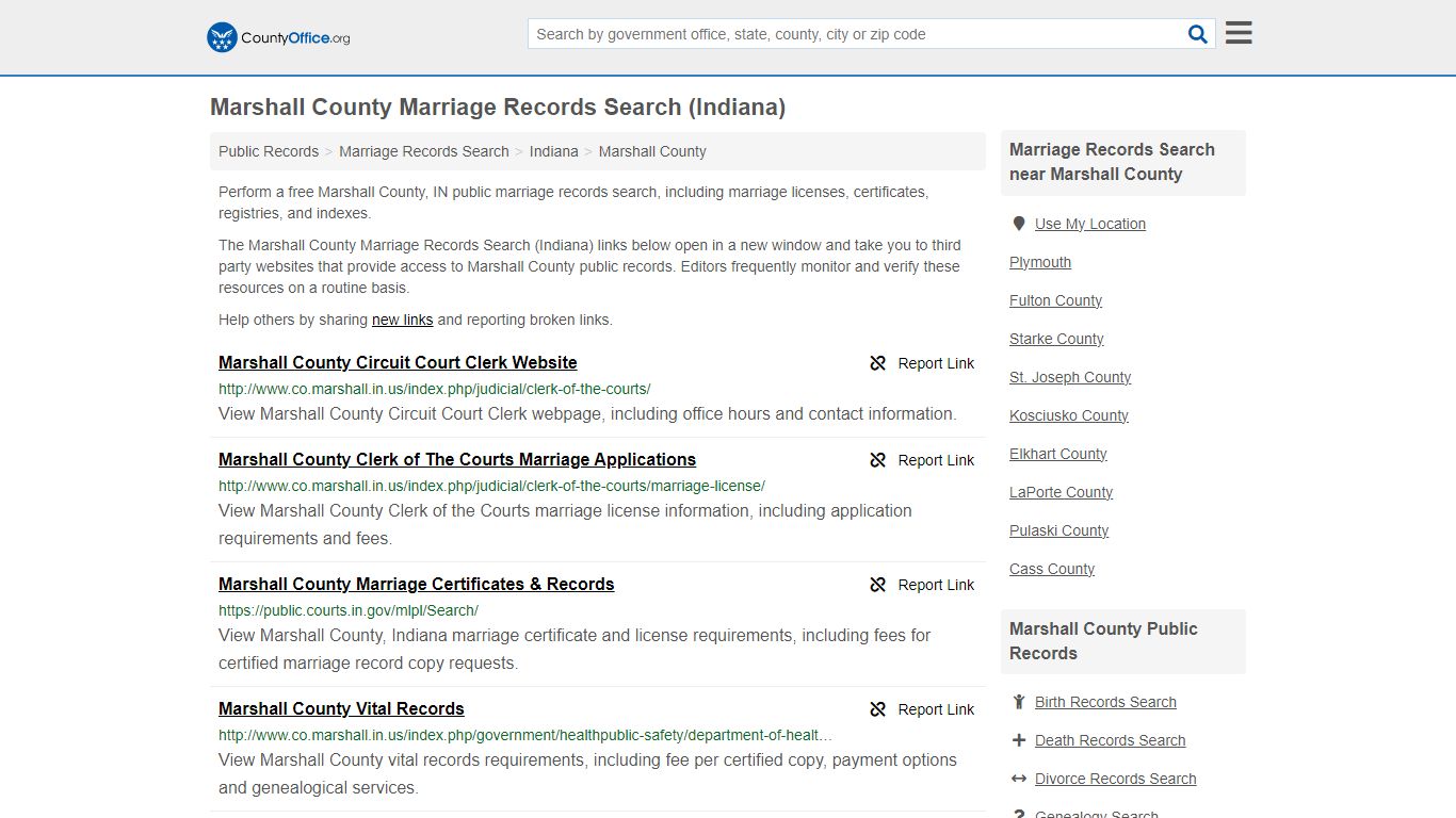 Marshall County Marriage Records Search (Indiana) - County Office